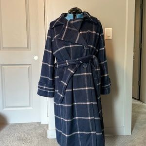 Navy blue fleece trench coat